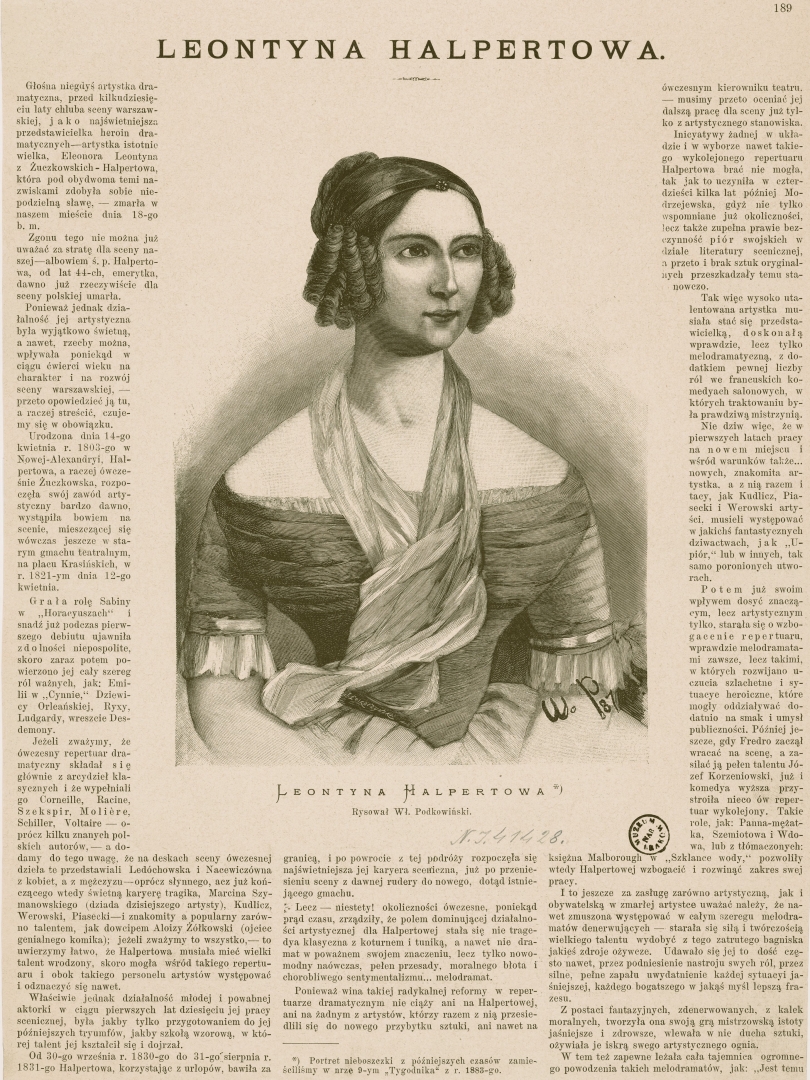 Strona z gazety z portretem Leontyny Halpertowej.